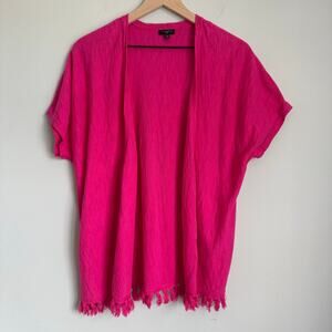 Talbots Size X Pink Linen Open Kimono Cardigan Fringe Swim Coverup Beachy